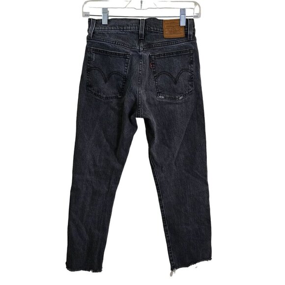 Levi's Wedgie Straight Premium Denim Raw Hem Black Wash Jeans Size 25 - Picture 2 of 12